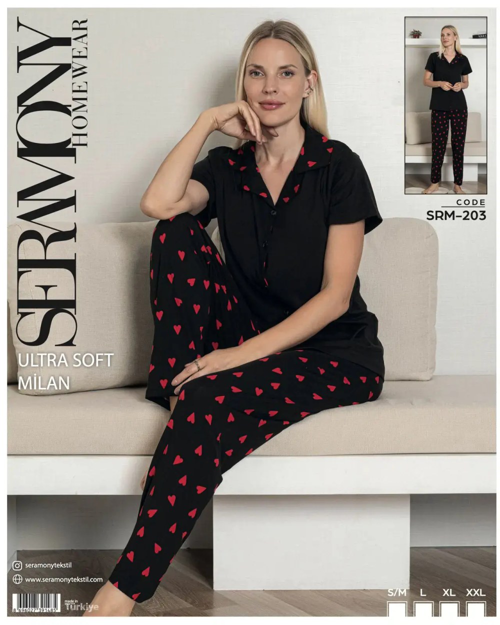 Seramony 203 (s-M-L-Xl-Xxl) Soft Milan Kısa Kollu Boydan Düğmeli Bayan Pijama Takım 4'lü