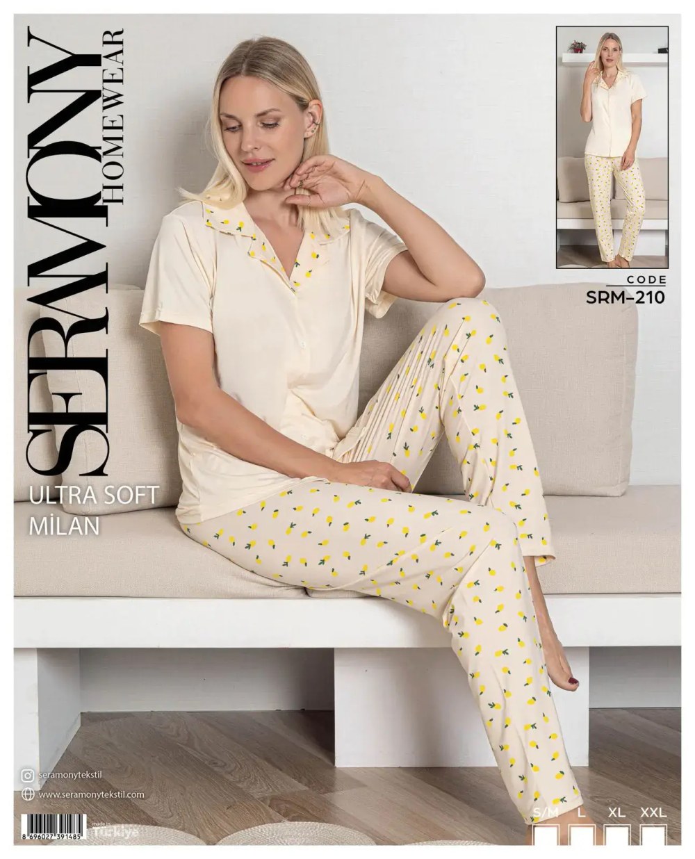 Seramony 210 (s-M-L-Xl-Xxl) Soft Milan Kısa Kollu Boydan Düğmeli Bayan Pijama Takım 4'lü