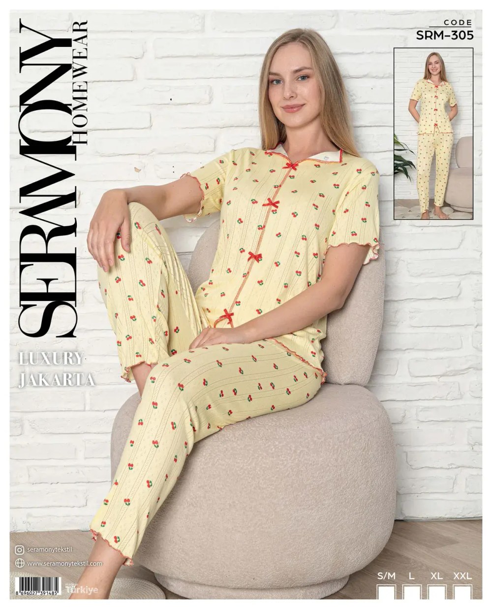 Seramony 305 (s-M-L-Xl-Xxl) Bayan Jakarlı Fiyonklukısa Kollu Pijama Takımı 4'lü