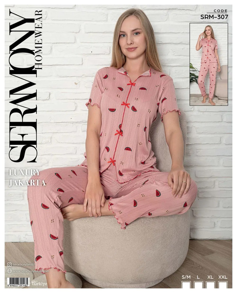 Seramony 307 (s-M-L-Xl-Xxl) Bayan Jakarlı Fiyonklukısa Kollu Pijama Takımı 4'lü