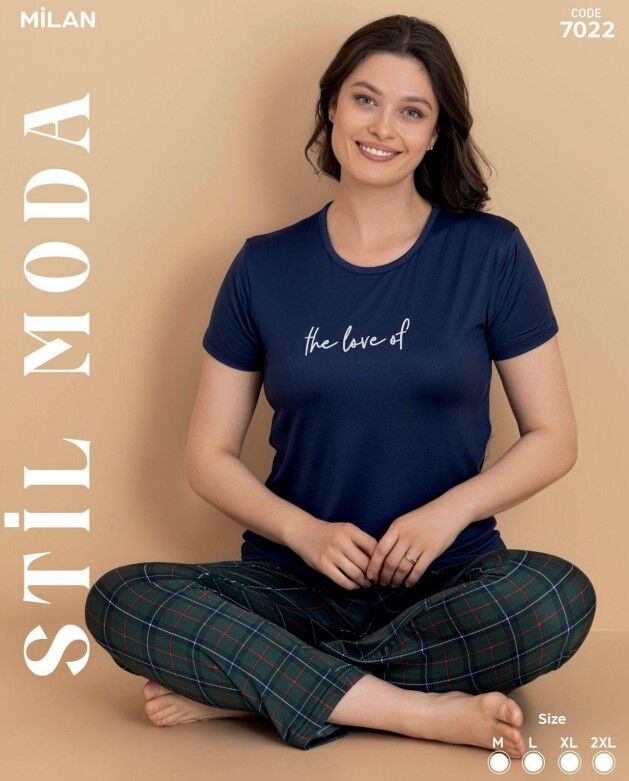 Stil Moda 7022 (m-L-Xl-Xxl) Milan Bayan Kısa Kol Pijama Takım 4'lü
