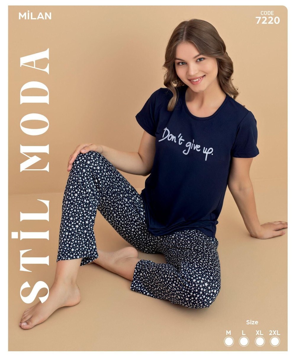 Stil Moda 7220 (m-L-Xl-Xxl) Milan Bayan Kısa Kol Pijama Takım 4'lü