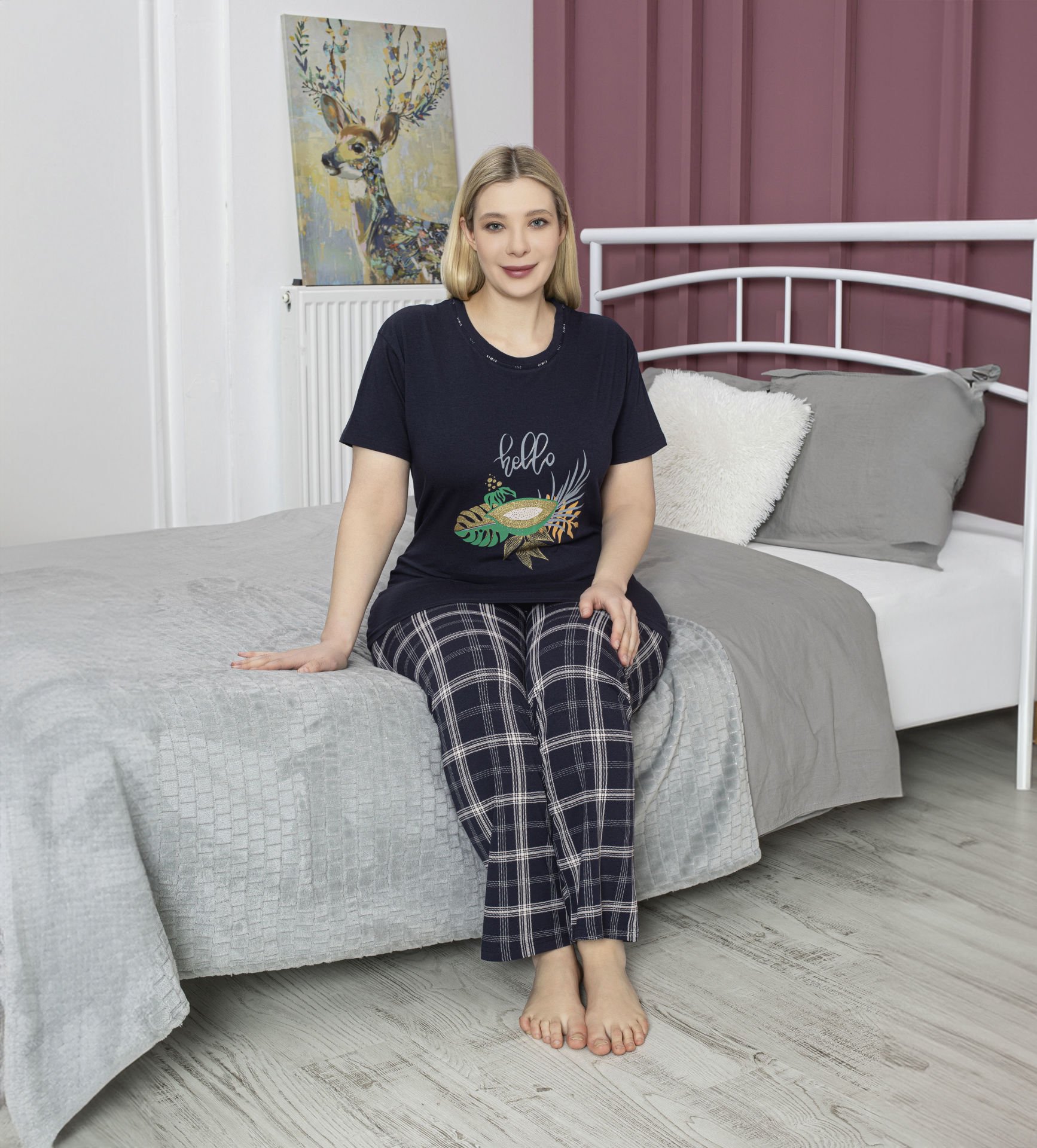 Tekten 5050 Bayan Battal Beden Kısa Kollu Pijama Takım 4'lü