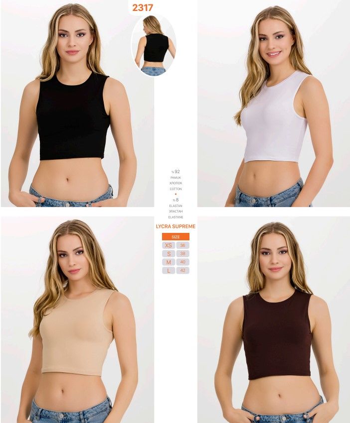 İlke 2317 Bayan Likralı Kolsuz Crop