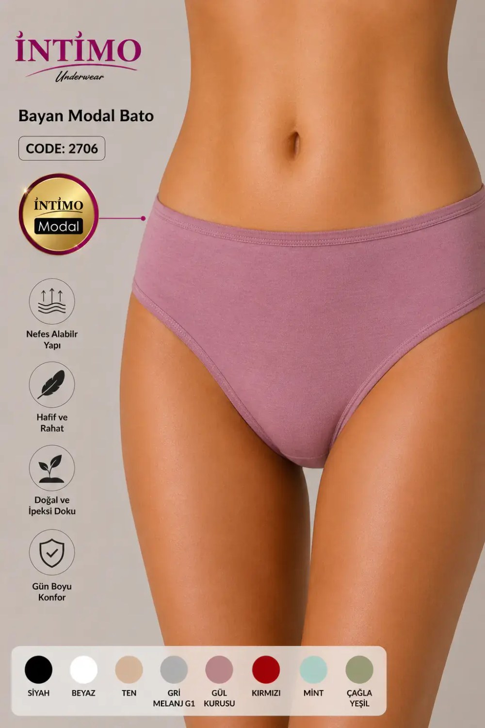 İntimo 2706 (l-Xl) Modal Doku Likralı Biyeli Bayan Külot 12'li