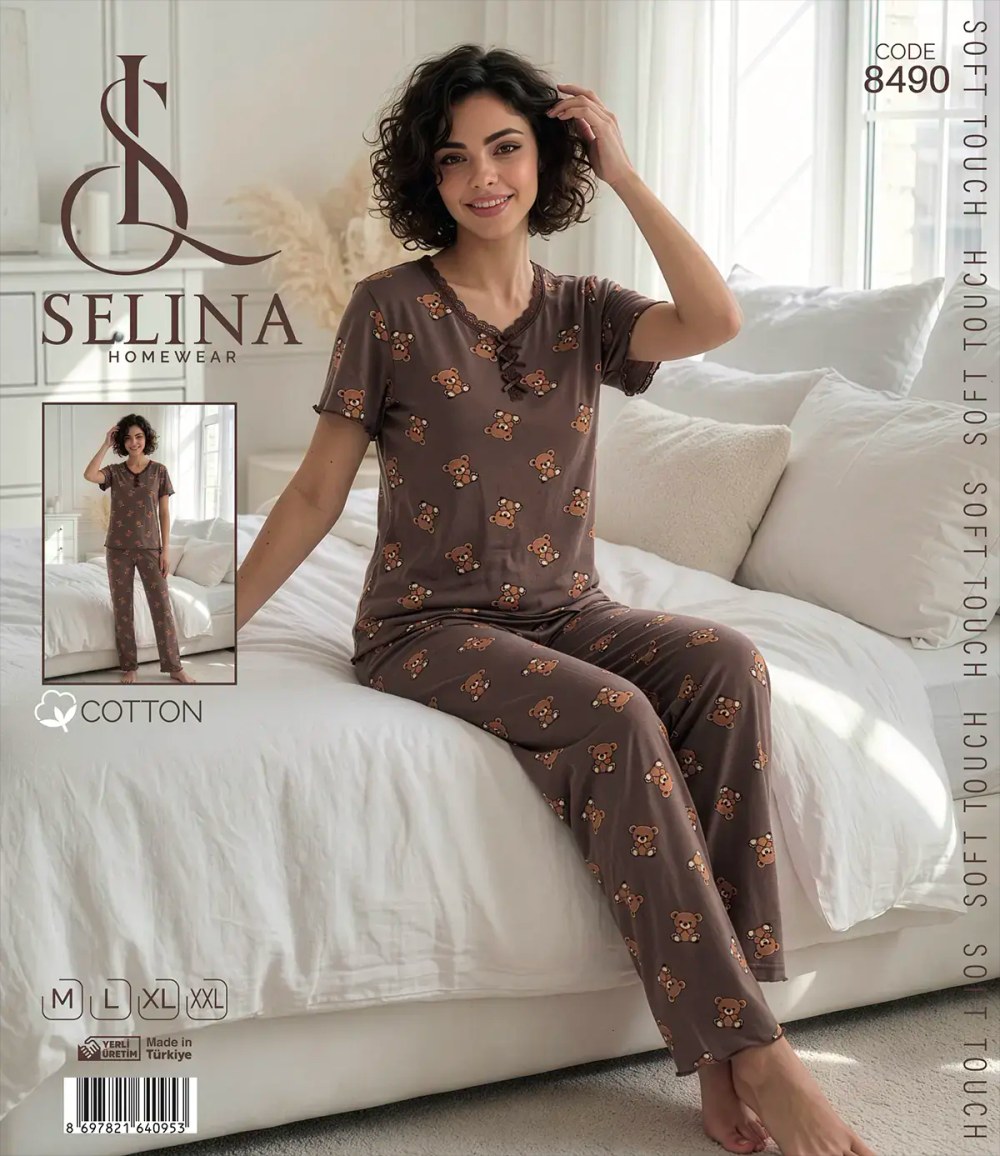 Selina 8490 (m-L-Xl-Xxl) Bayan Kısa Kollu Pijama Takım