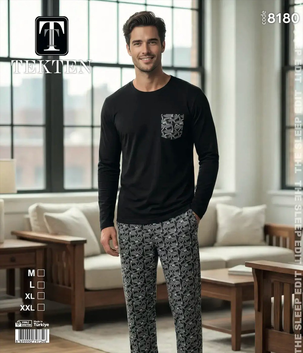 Tekten 8180 (m-L-Xl-Xxl) Erkek Uzun Kollu Pijama Takım