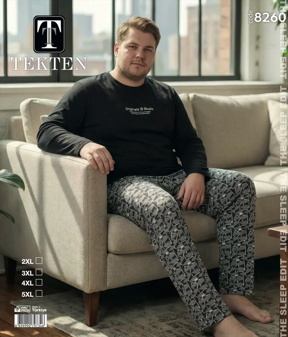 Tekten 8260 (2XL-3XL-4XL-5XL) Erkek Uzun Kollu Pijama Takım