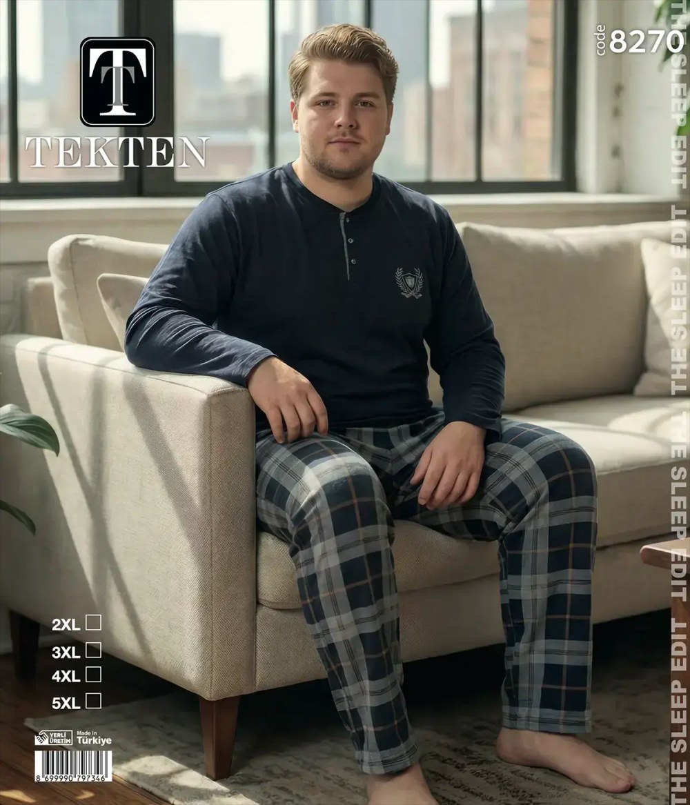 Tekten 8270 (2XL-3XL-4XL-5XL) Erkek Uzun Kollu Pijama Takım