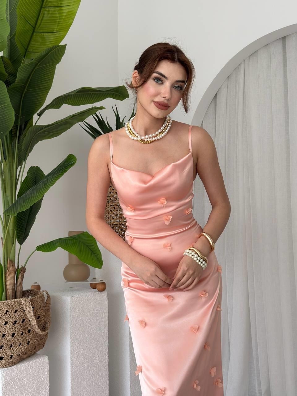 Dora Çiçek Detaylı Elbise ETK-00651-pembe