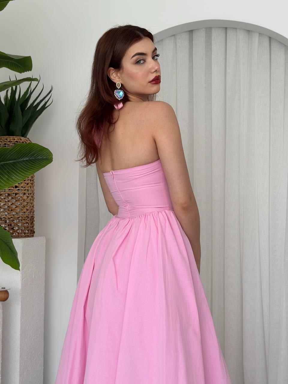 Fedra Midi Elbise ETK-00668-pembe