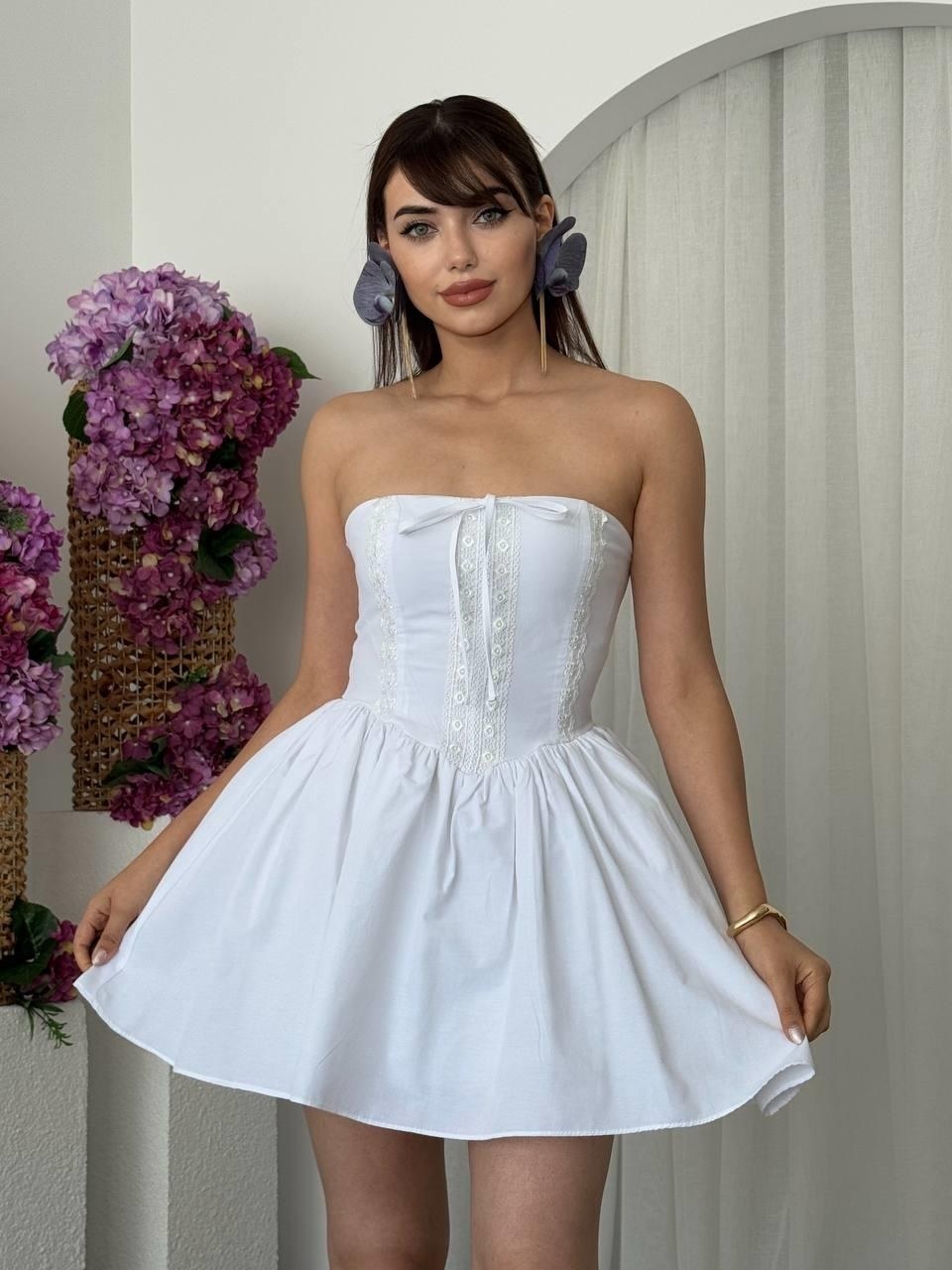 Walf Straplez Elbise ETK-00669-beyaz
