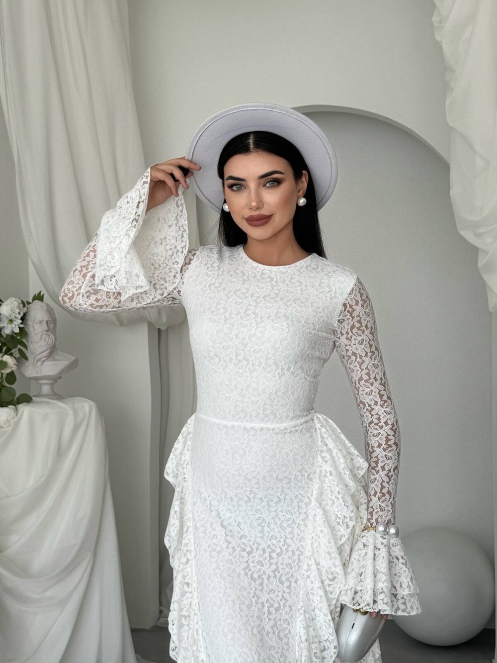 Fusne Midi Elbise ETK-01022-beyaz