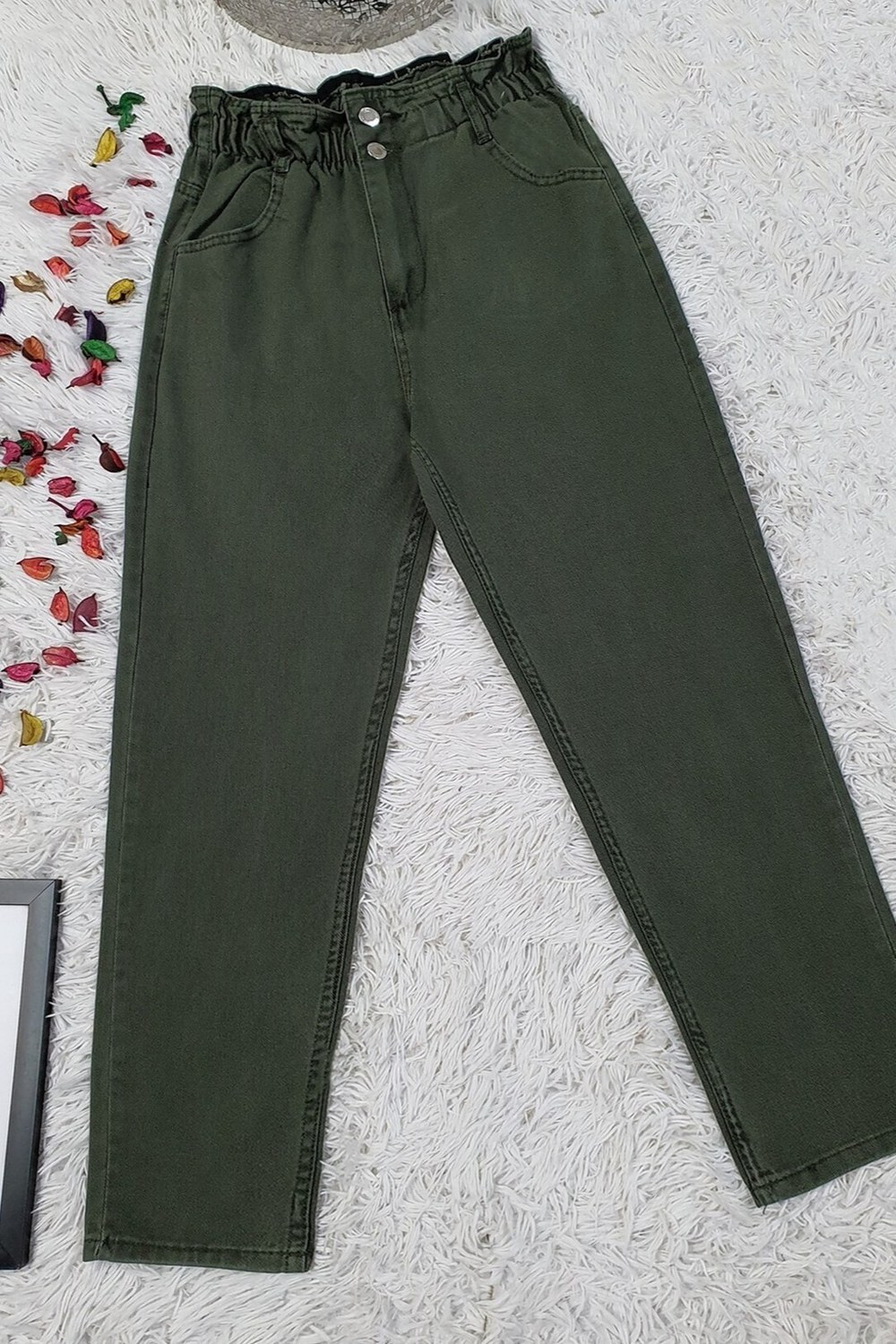 Beli Lastikli Yüksek Bel Kot Pantolon -Kamuflaj