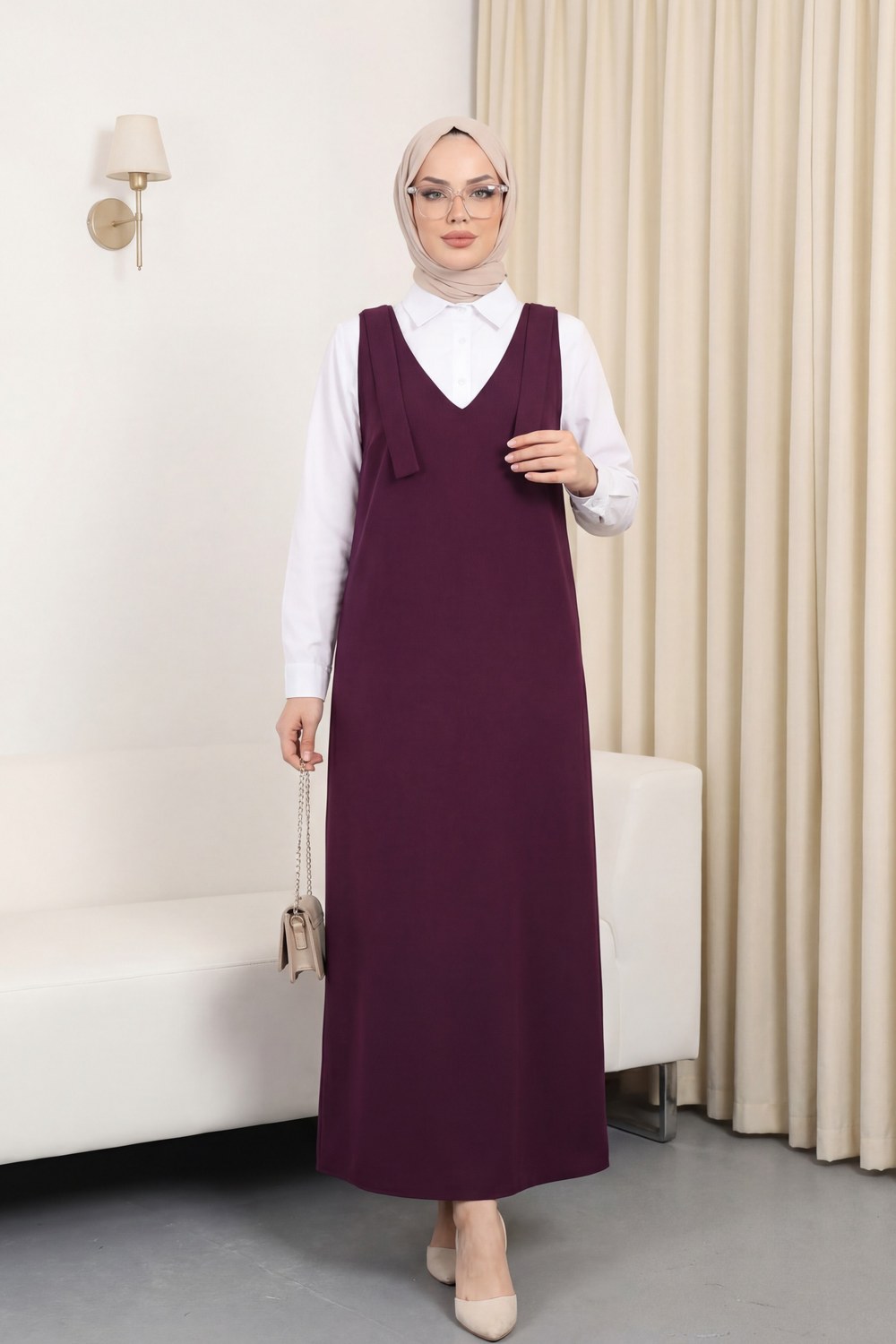 Omuzları Bağlamalı Uzun Jile -Bordo