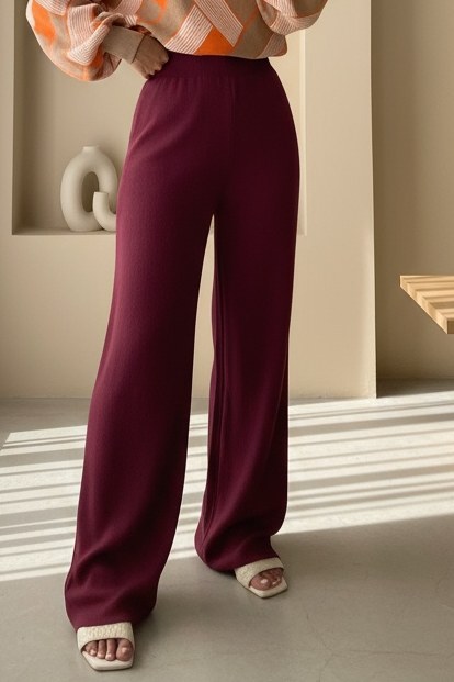 Salaş Triko Pantolon -Bordo