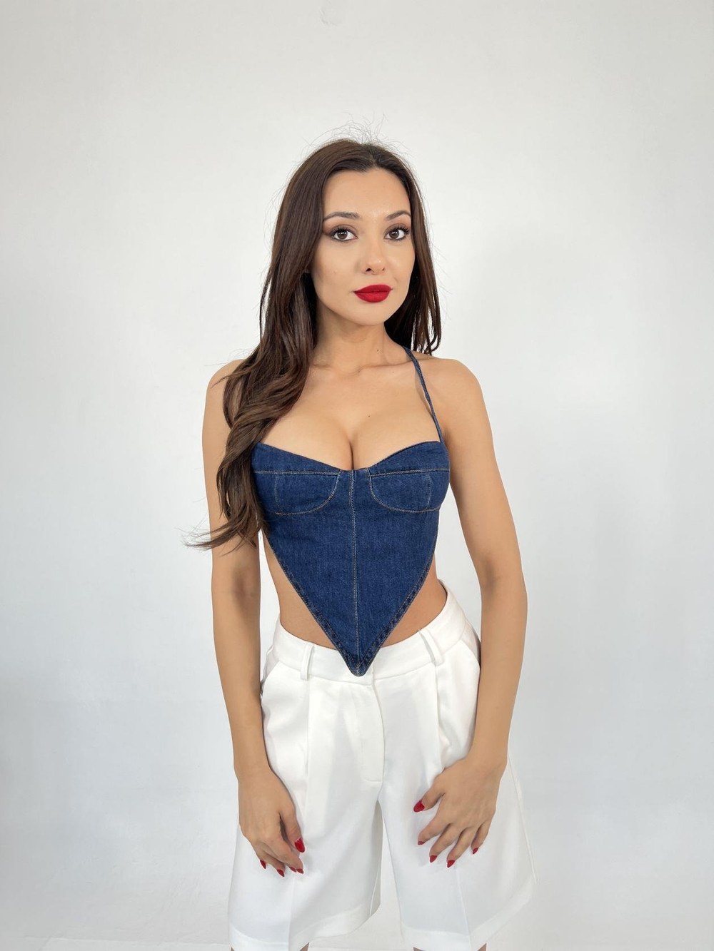 6968 Kot Crop-Mavi