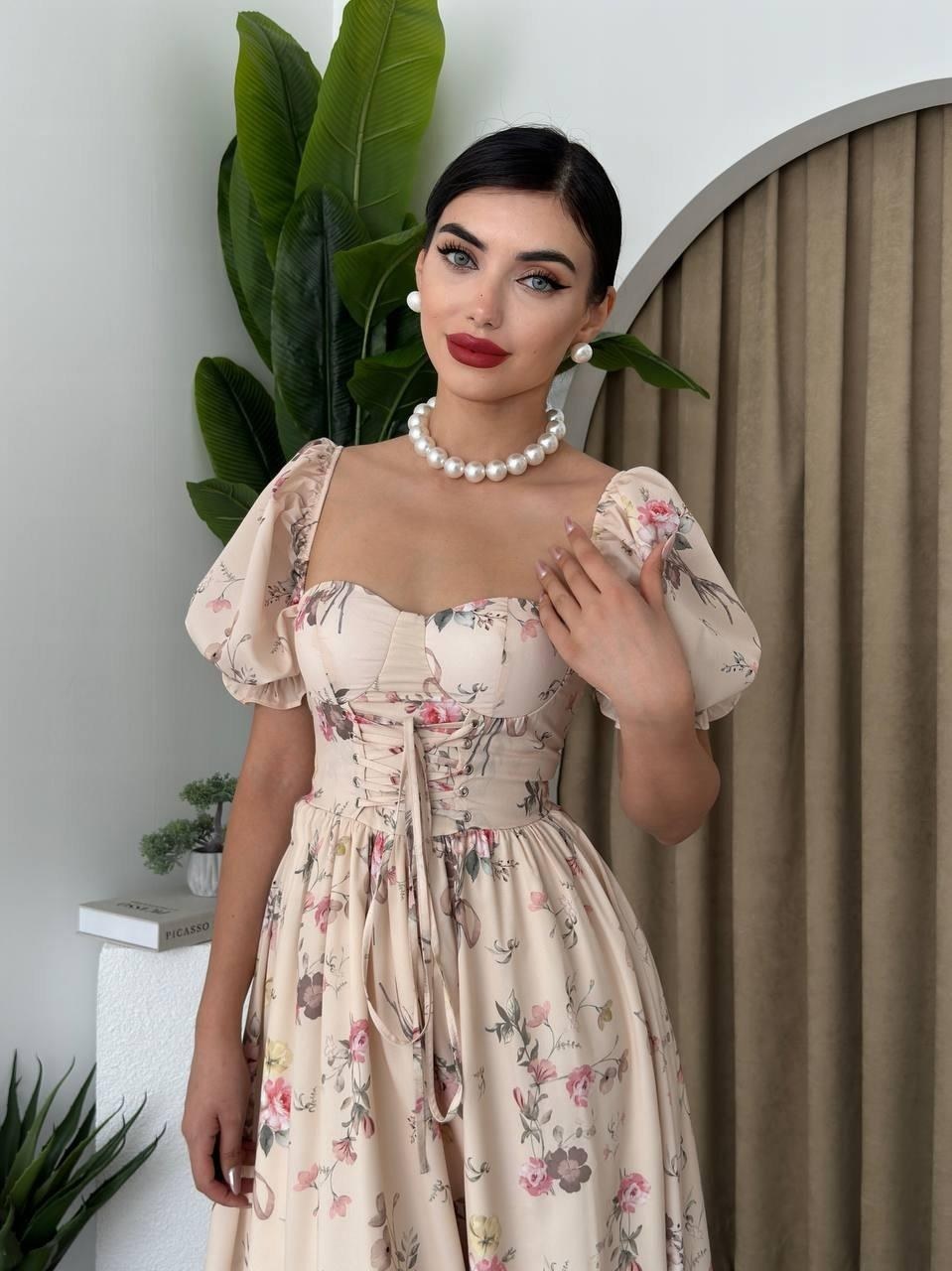Camila Bağlamalı Elbise ETK-00430-bej