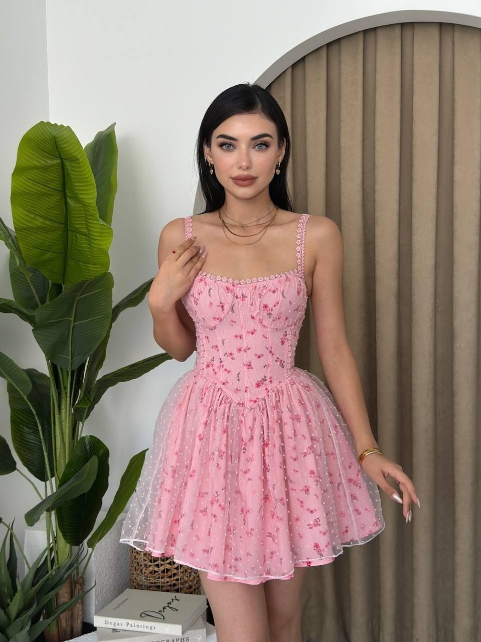 Vranye Mini Elbise ETK-00422-pembe