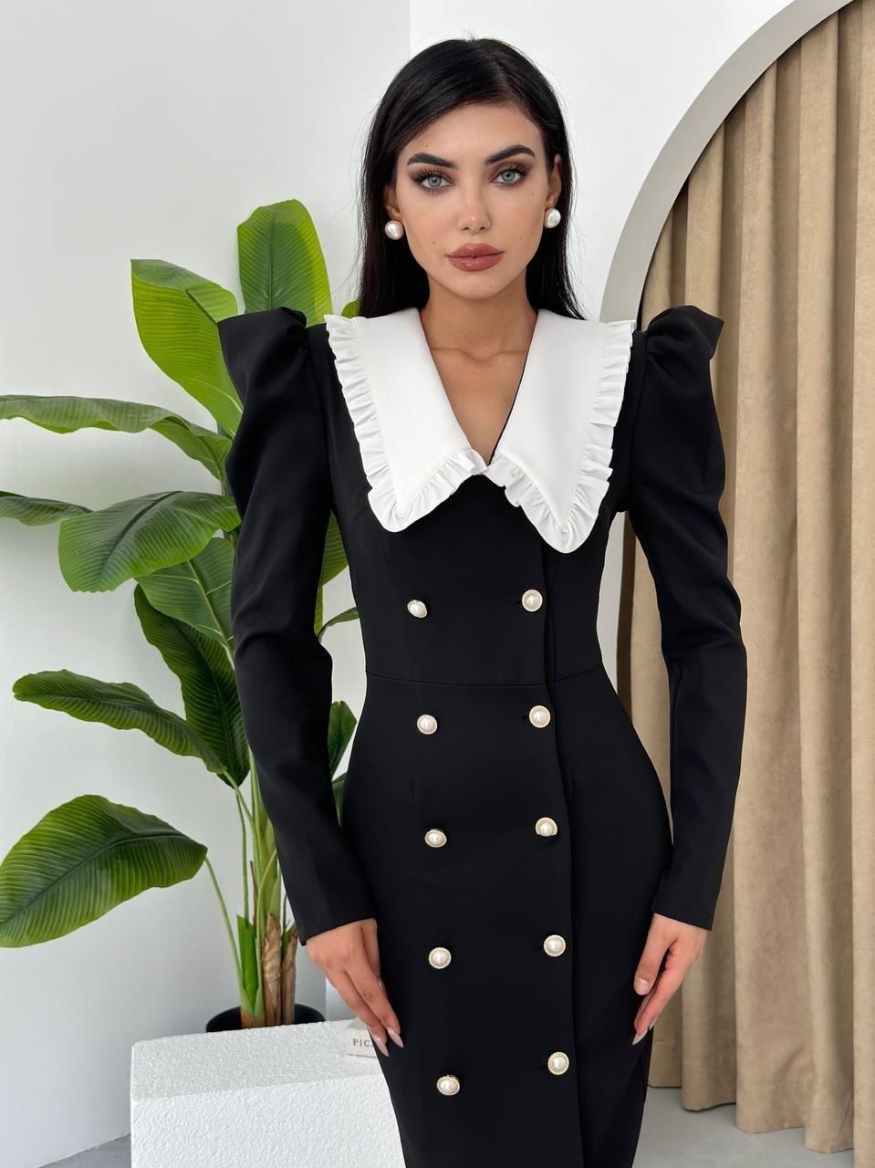 Palmas Geniş Yakalı Elbise ETK-00154-siyah