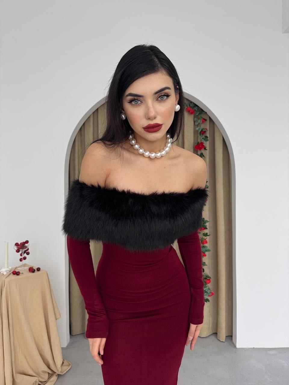 Bestia Straplez Tüy Detaylı Elbise ETK-00515-bordo