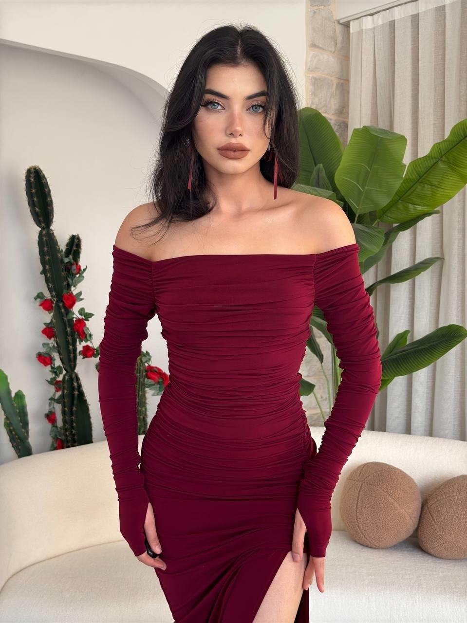 Vasco Drapeli Elbise ETK-00188-bordo
