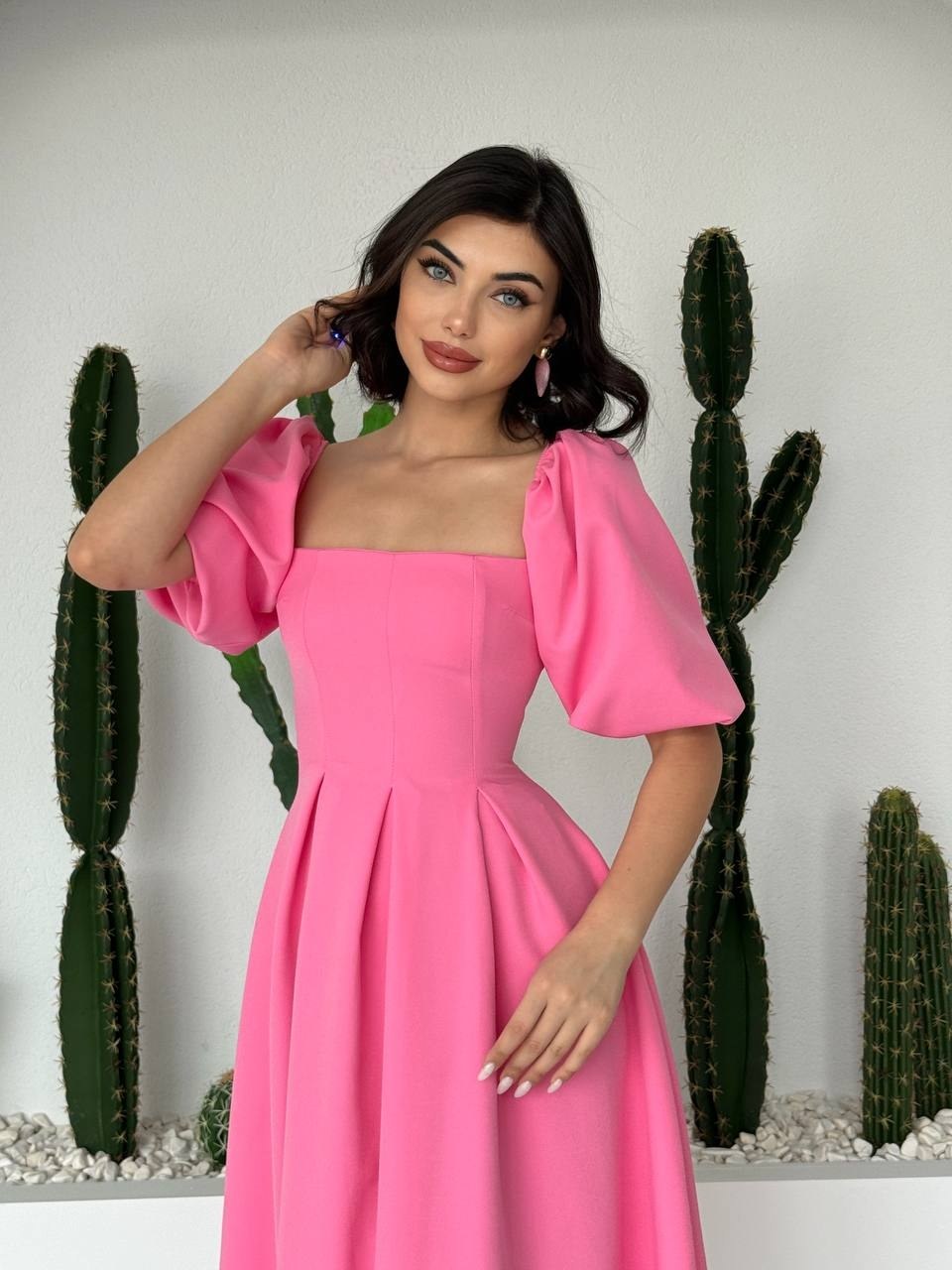 Benjamin Çan Etekli Midi Boy Elbise ETK-00026-pembe