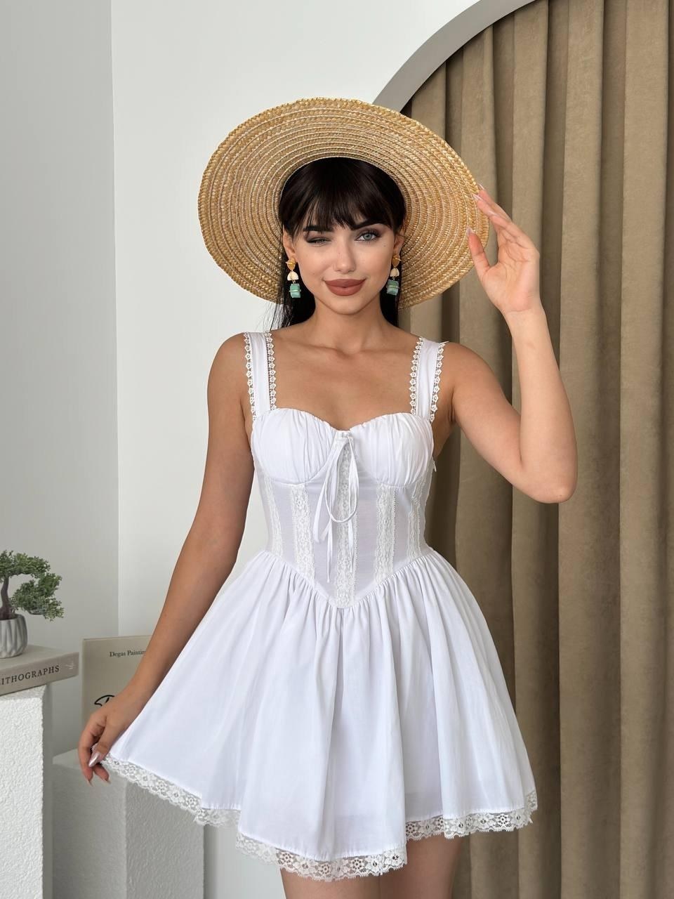 Lille Arkası Bağlamalı Elbise ETK-00417-beyaz