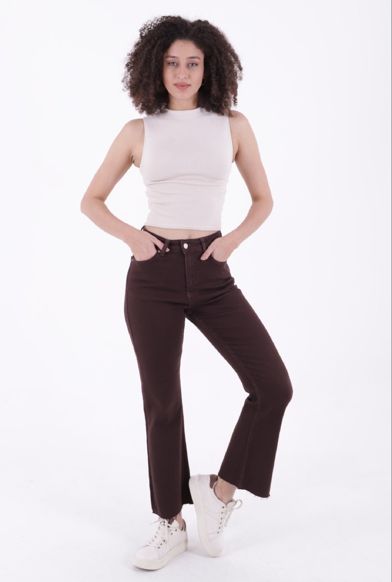 İspanyol Mom Fit Kot Pantolon 1706 Kahverengi