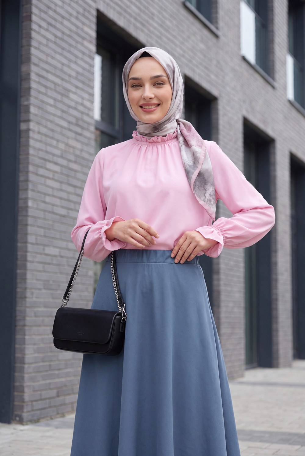 Yakası Büzgülü Bluz -Pembe