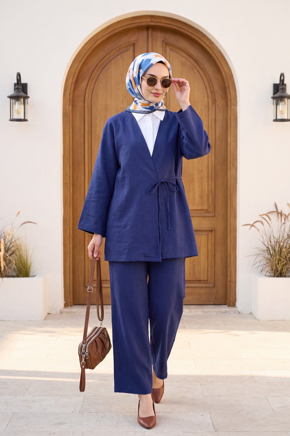 Önden Bağlamalı Pantolonlu Kimono Takım -Laci