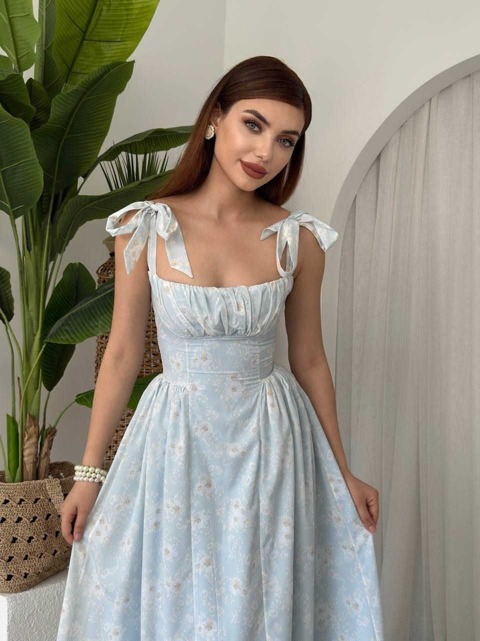 Khalesı Omuz Bağlamalı Elbise ETK-00643-mavi