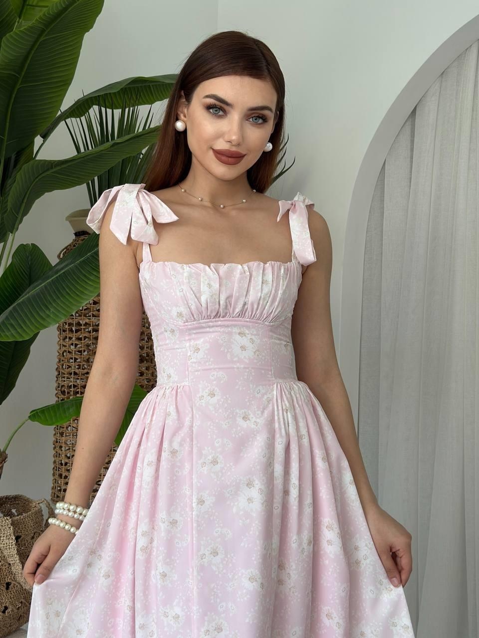 Khalesı Omuz Bağlamalı Elbise ETK-00643-pembe