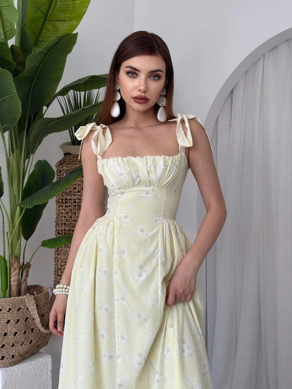 Khalesı Omuz Bağlamalı Elbise ETK-00643-sari