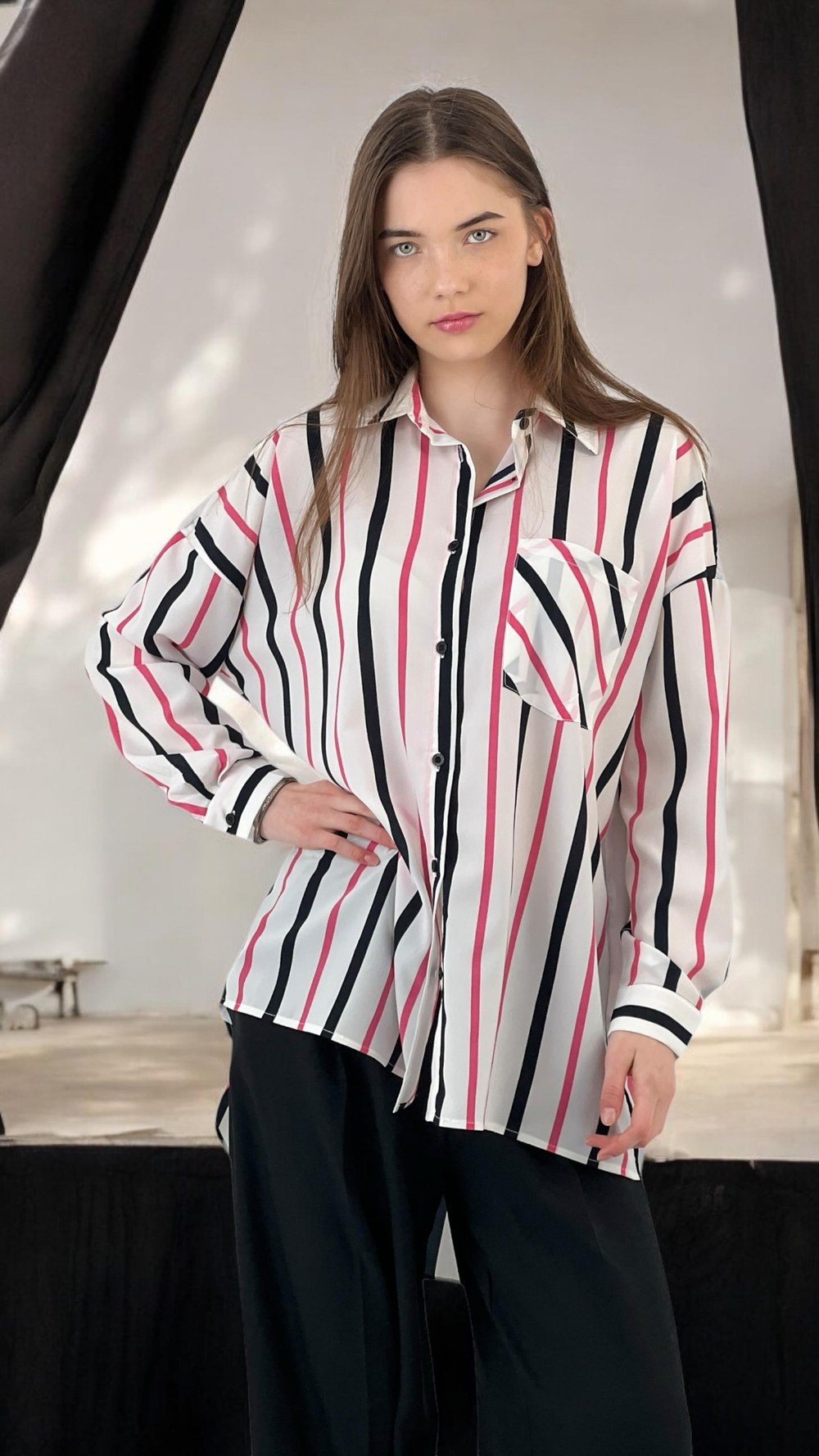 Renkli Çizgili Oversize Gömlek