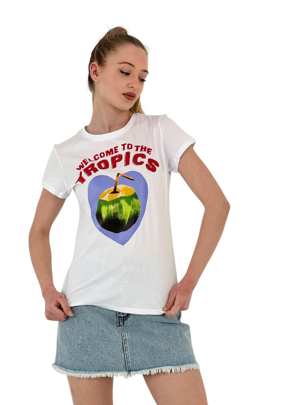 Tropics Hindistan Cevizi Baskılı Tişört – Siyah Beyaz