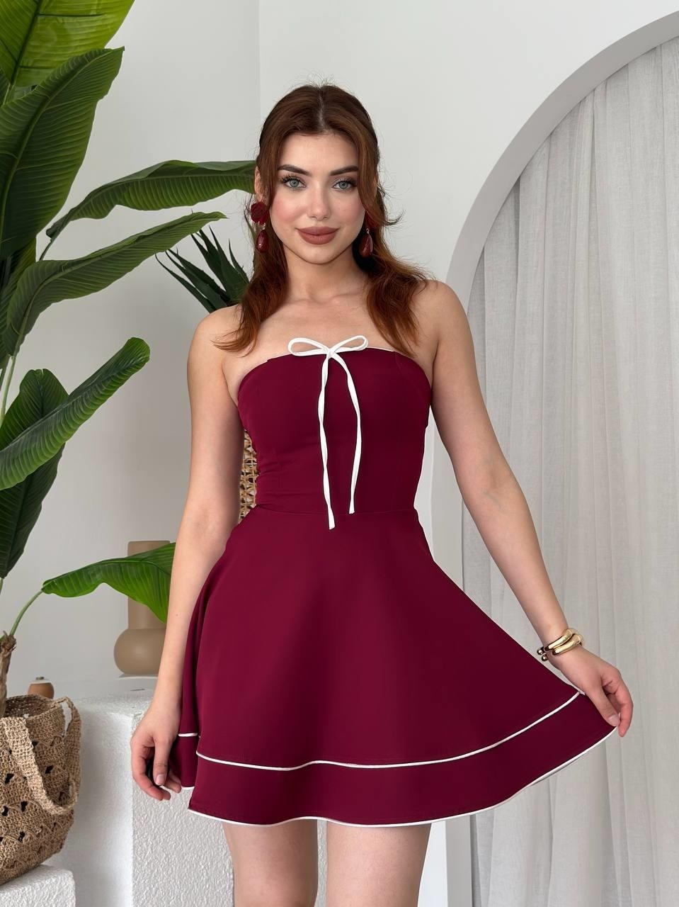 Yuna Straplez Elbise ETK-00653-bordo