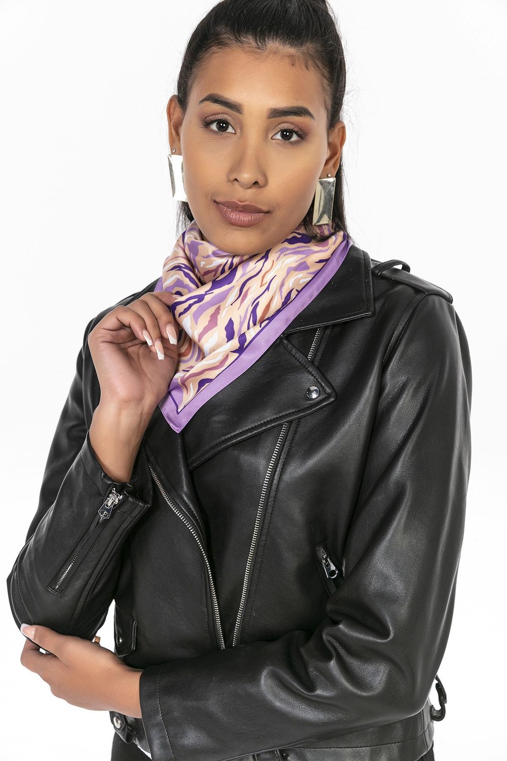 13737 Lila Saten Bandana Fular 50x50 Cm