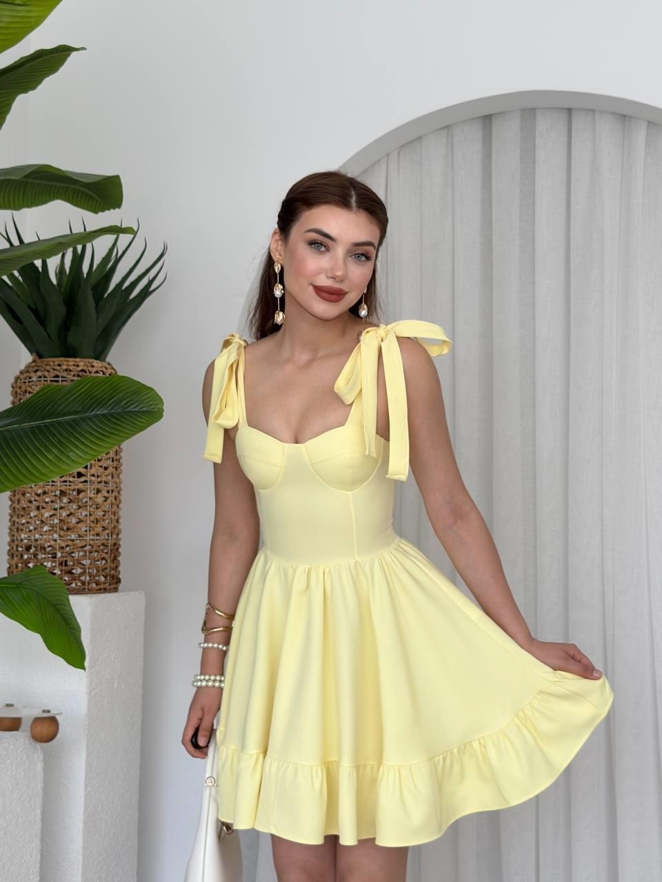 Vero Omuz Bağlamalı Elbise ETK-00034-sari