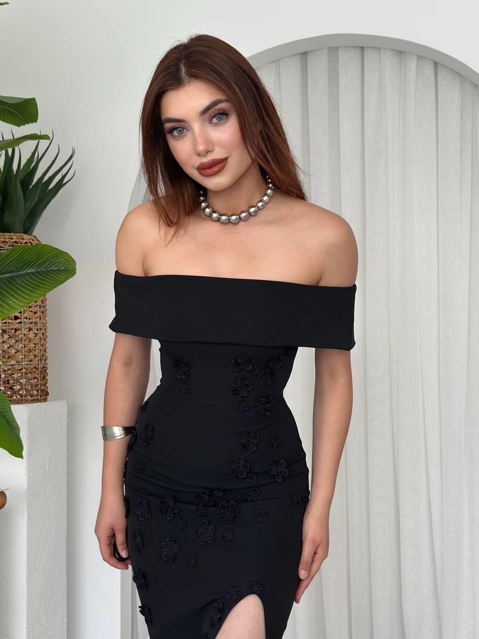 Cası Straplez Elbise ETK-00666-siyah