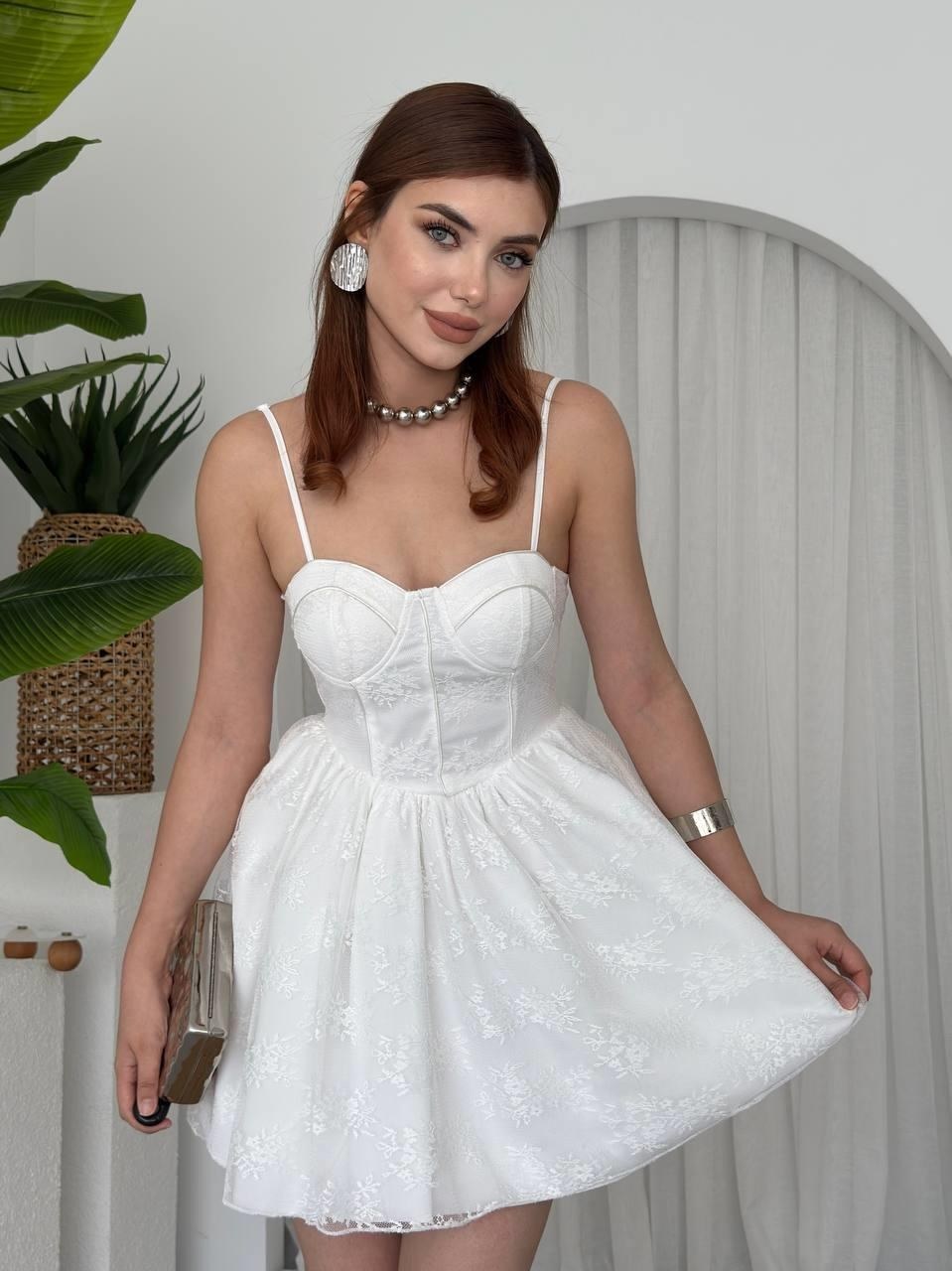 Toba İp Askılı Elbise ETK-00654-beyaz