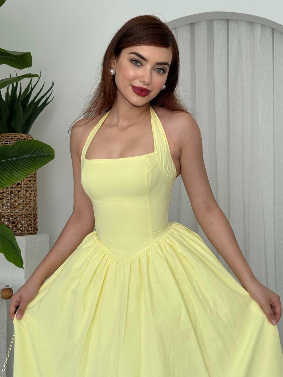 Fedra Midi Elbise ETK-00668-sari