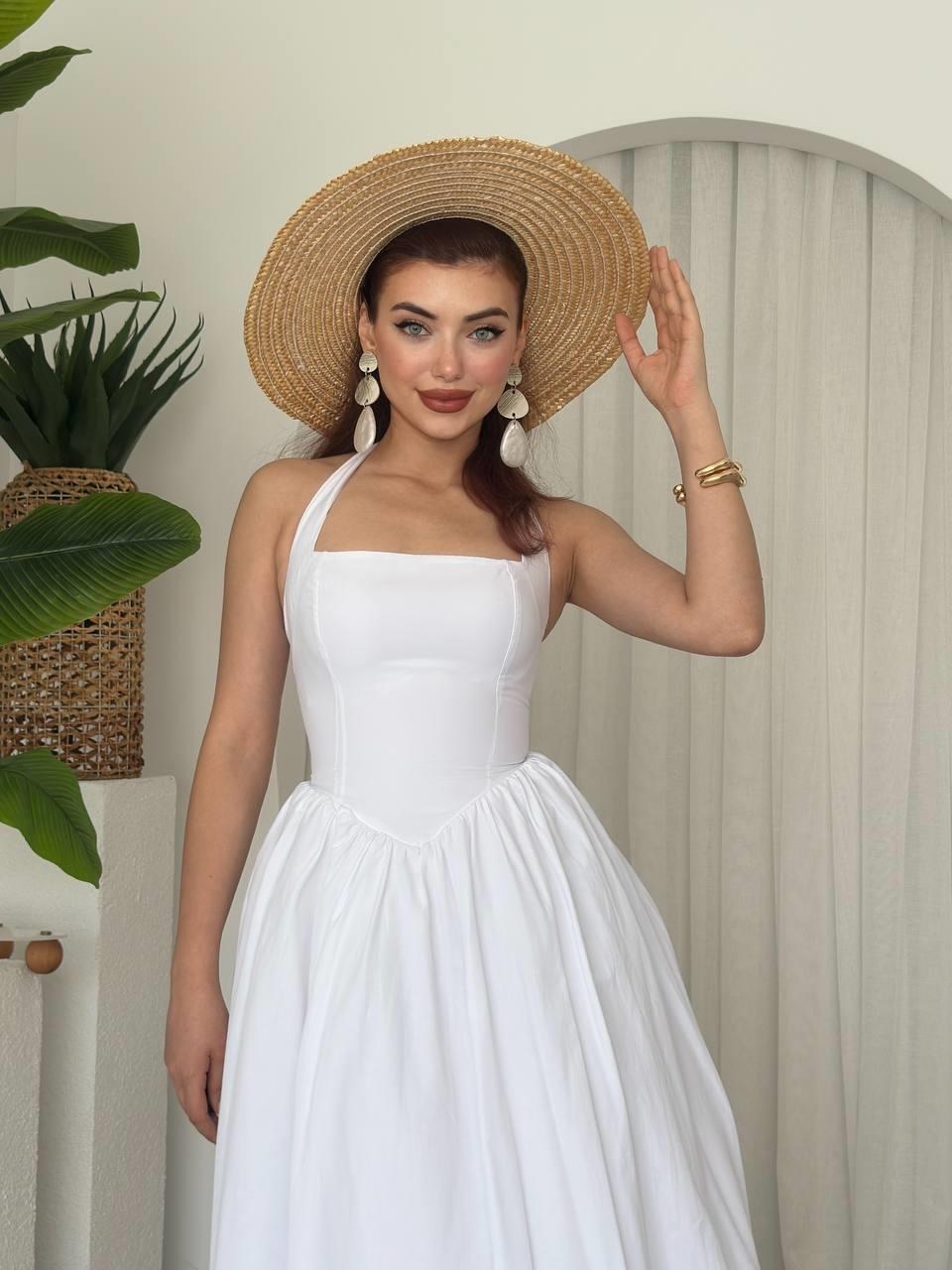Fedra Midi Elbise ETK-00668-beyaz
