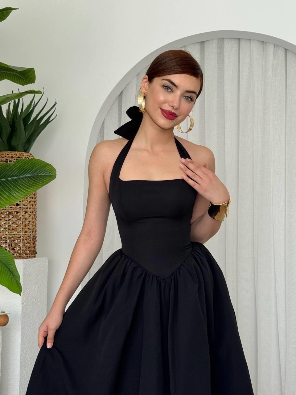 Fedra Midi Elbise ETK-00668-siyah