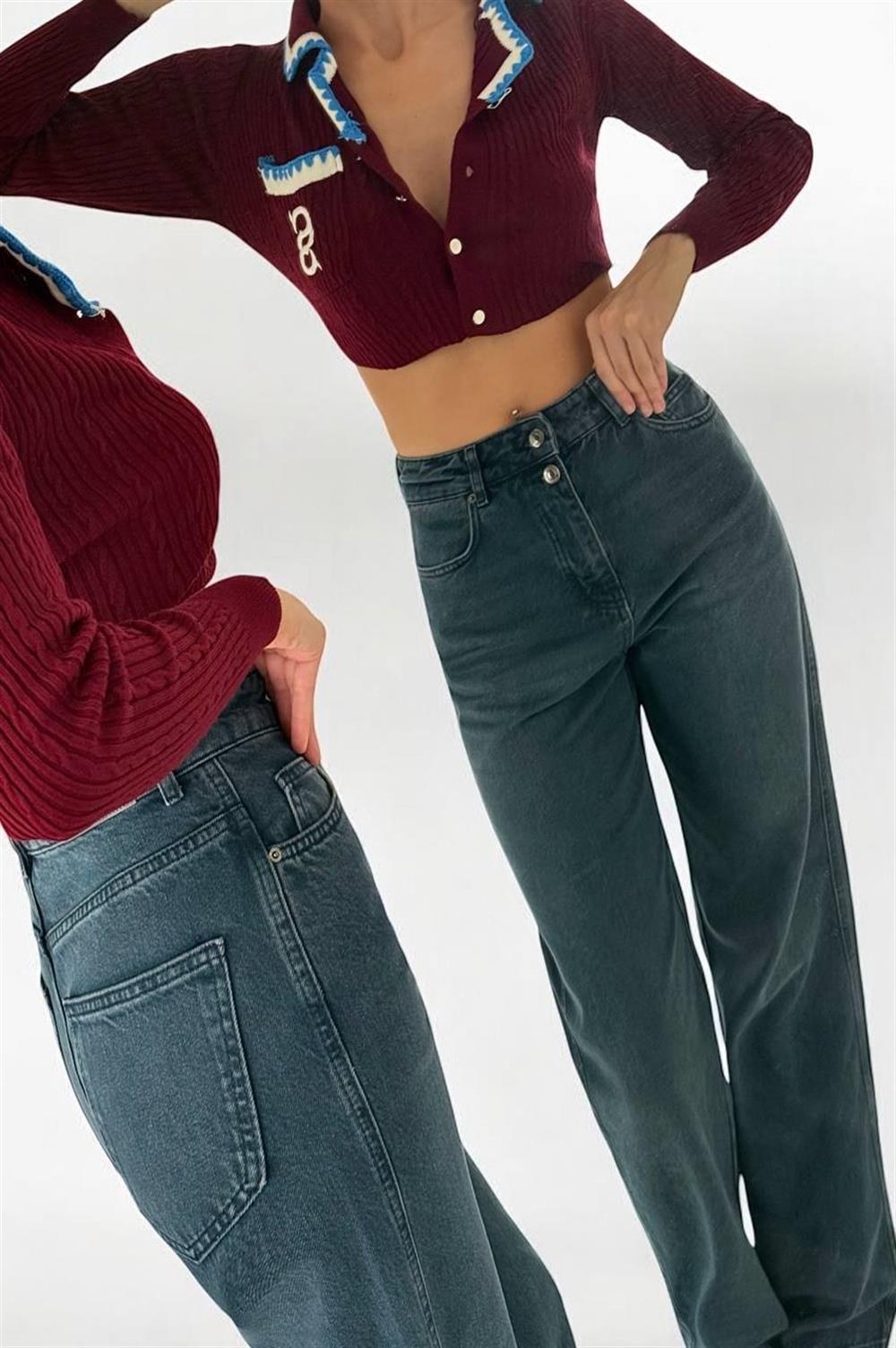Yüksek Bel Normal Kalıp Mossy Jean Pantolon