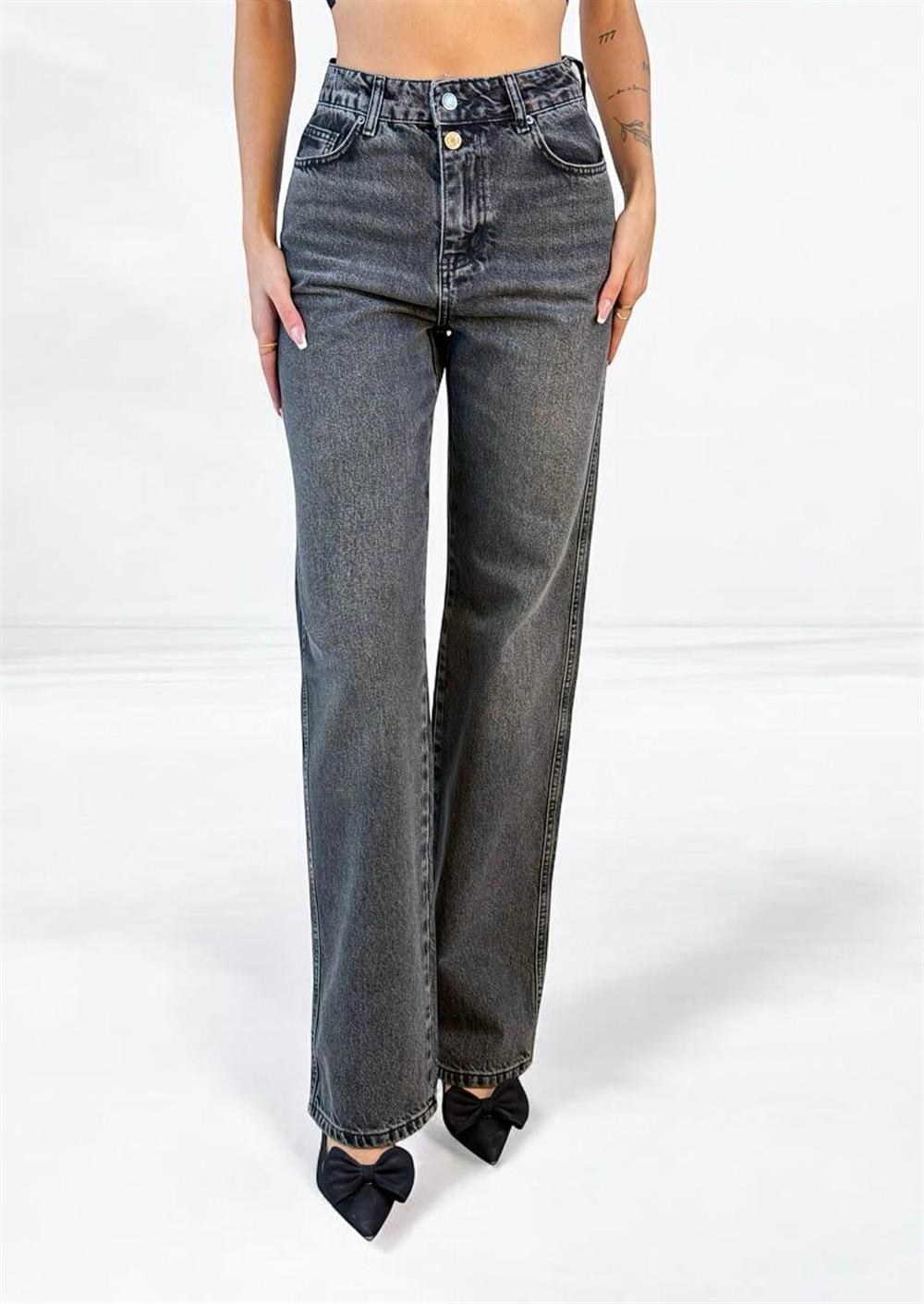 Yüksek Bel Normal Kalıp Onyx Black Jean Pantolon