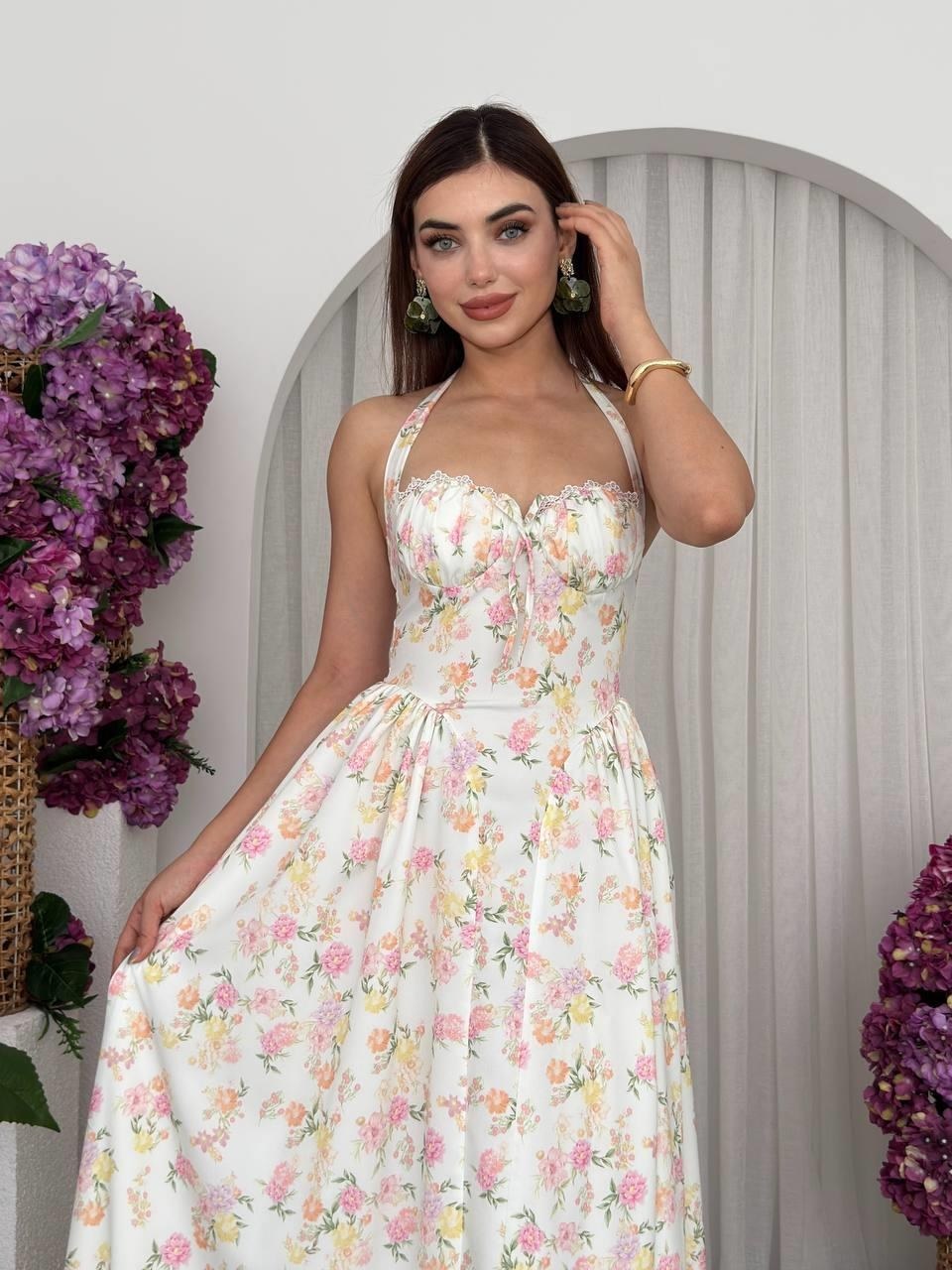 Sıms Midi Elbise ETK-00708-ekru