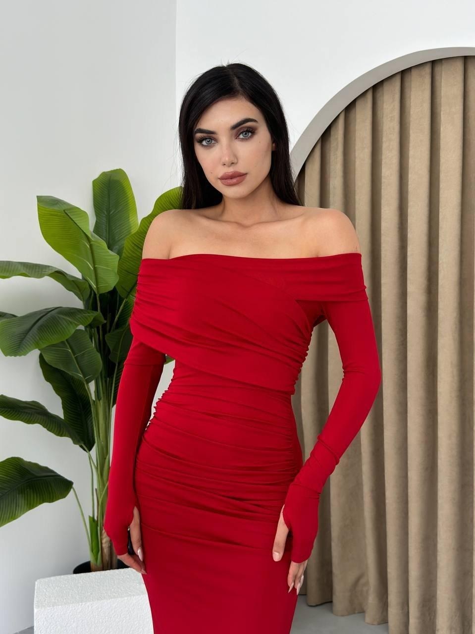 Newry Uzun Elbise ETK-00446-kirmizi