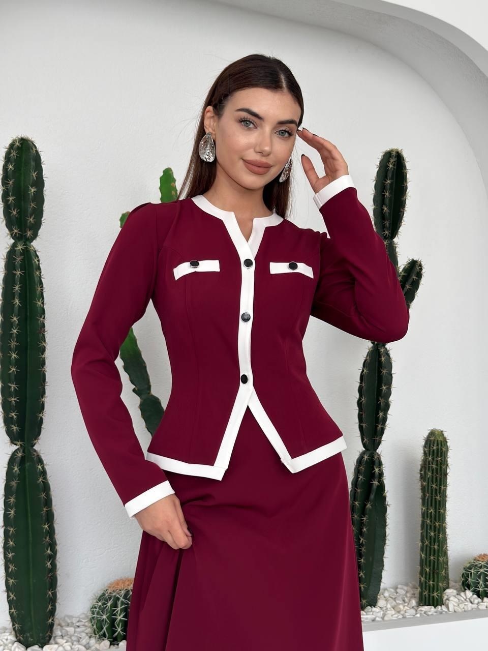 Rax Düğme Detaylı Takım ETK-00728-bordo