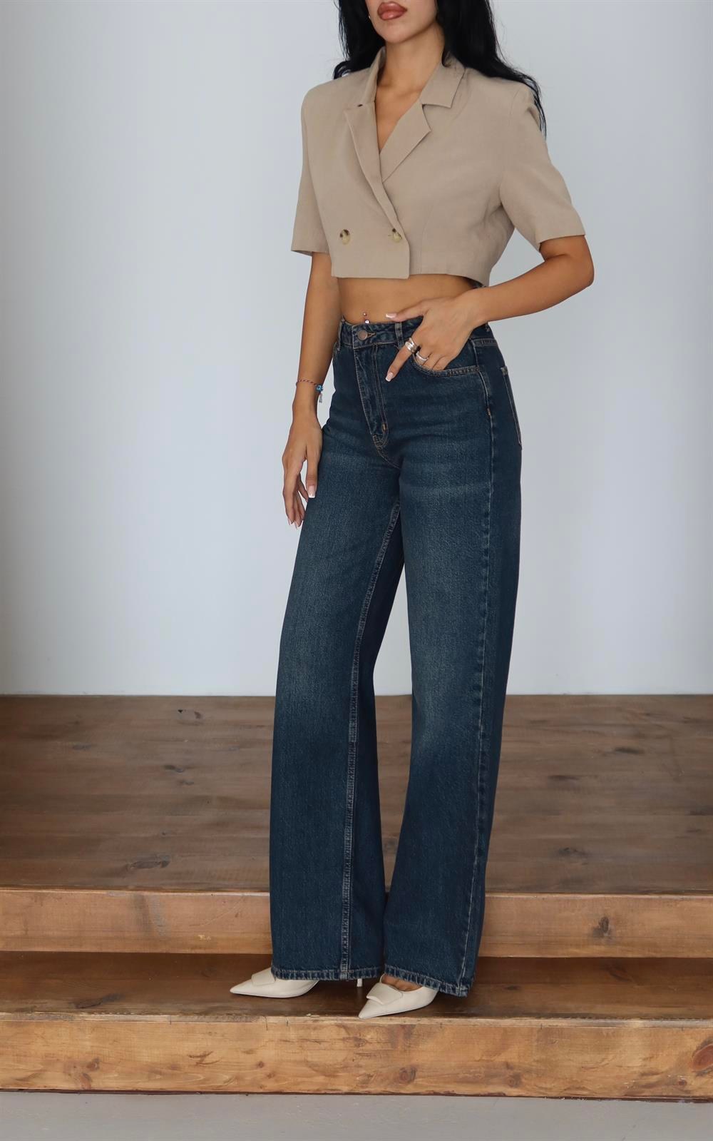 Geniş Paça Wide Leg Brown Jean Pantolon
